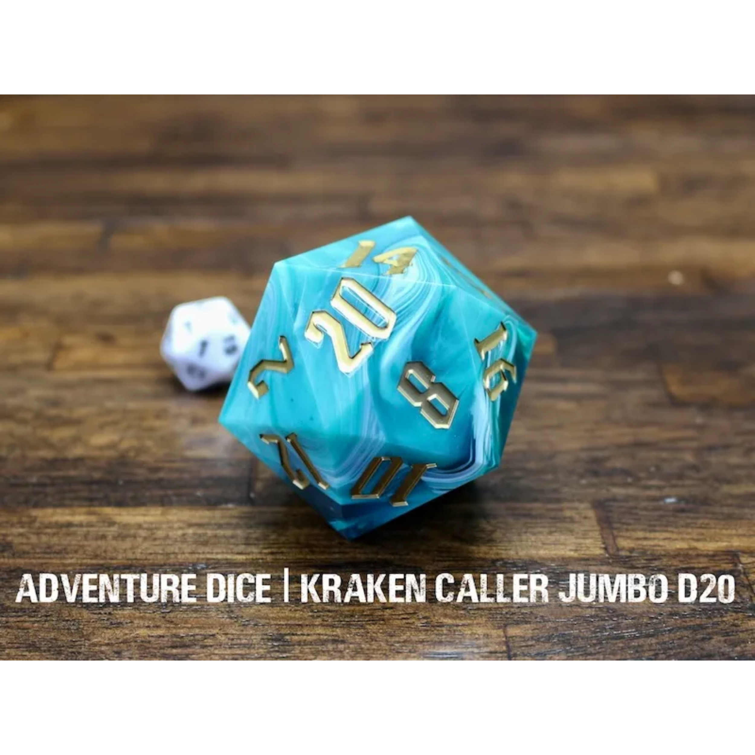 Kraken Caller Jumbo D20 Blue Swirls with Gold numbers